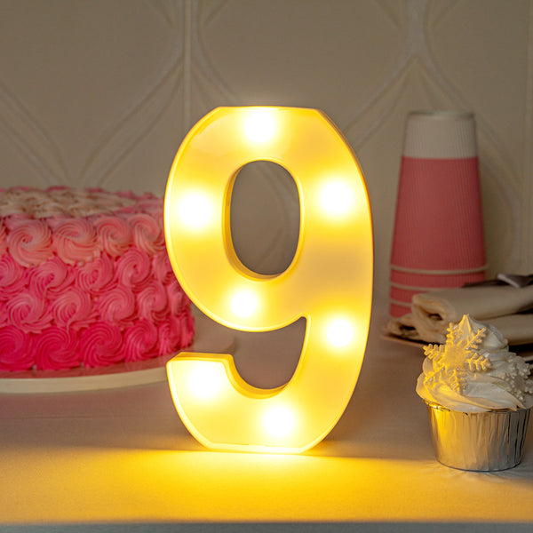 Restaurantware Illumify White LED Marquee Number 9 Sign - 8 3/4" - 1 Count Box
