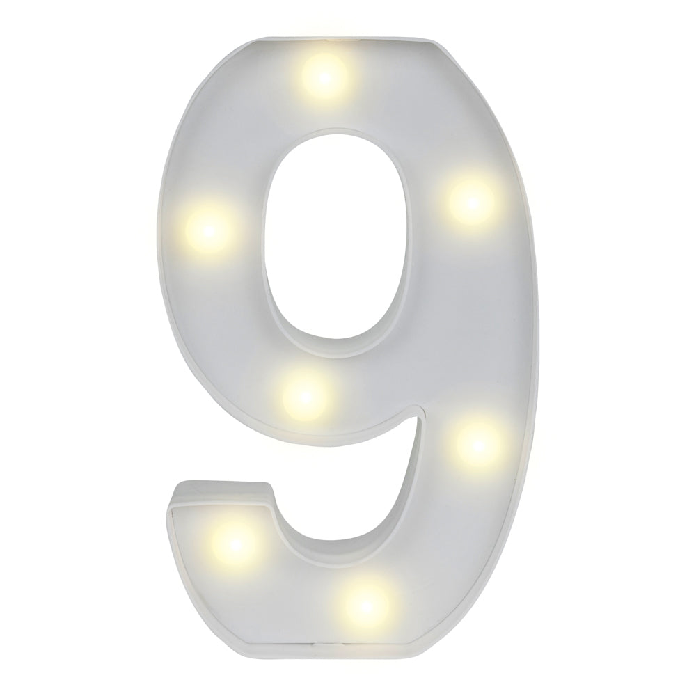 restaurantware Illumify White LED Marquee Number 9 Sign - 8 3/4" - 1 count box