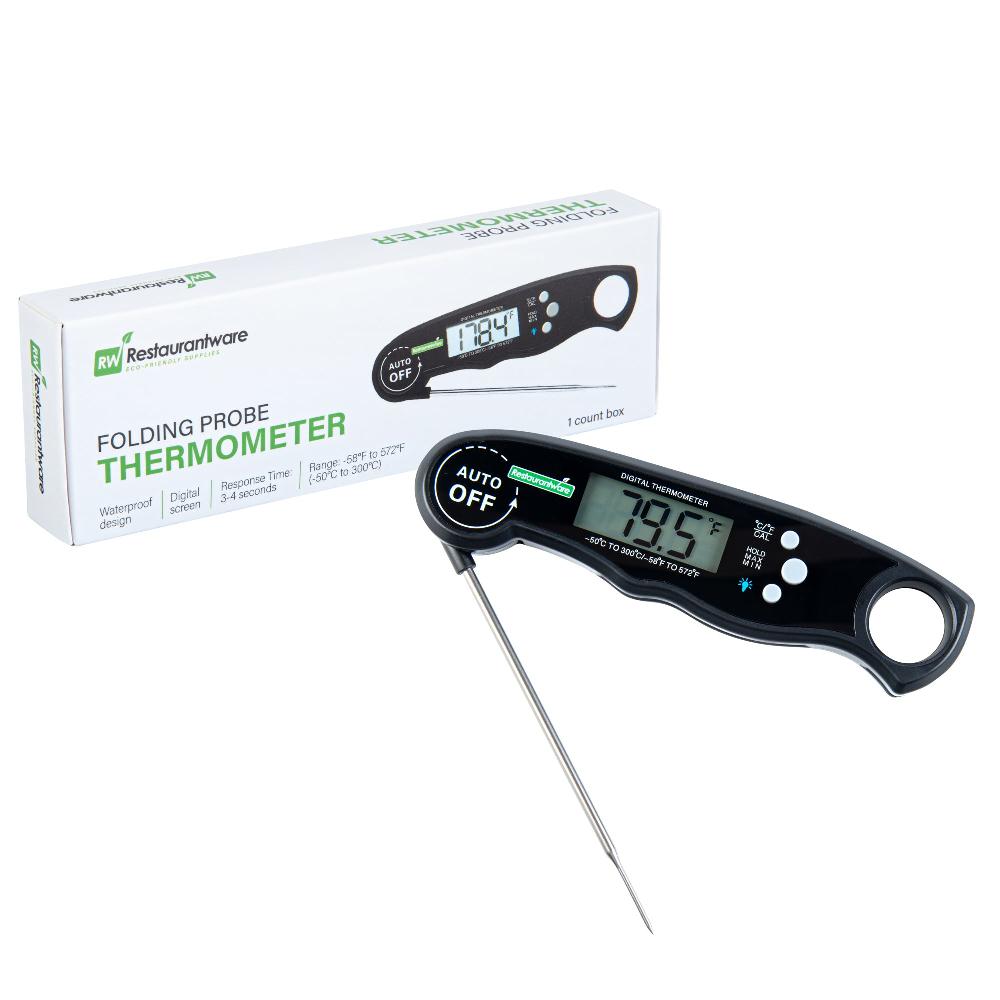 restaurantware Kitchen tek Black Compact Digital Folding Probe Thermometer - Waterproof - 4 1/2" - 1 count box
