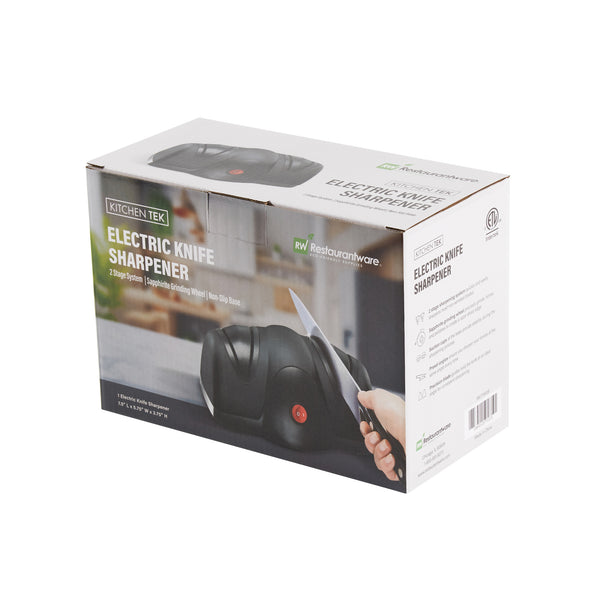 Restaurantware Kitchen Tek Black Plastic 2 Stage Electric Knife Sharpener - For Straight Edge Knives 120V - 7 1/2'' X 5 3/4'' X 3 3/4'' - 1 Count Box