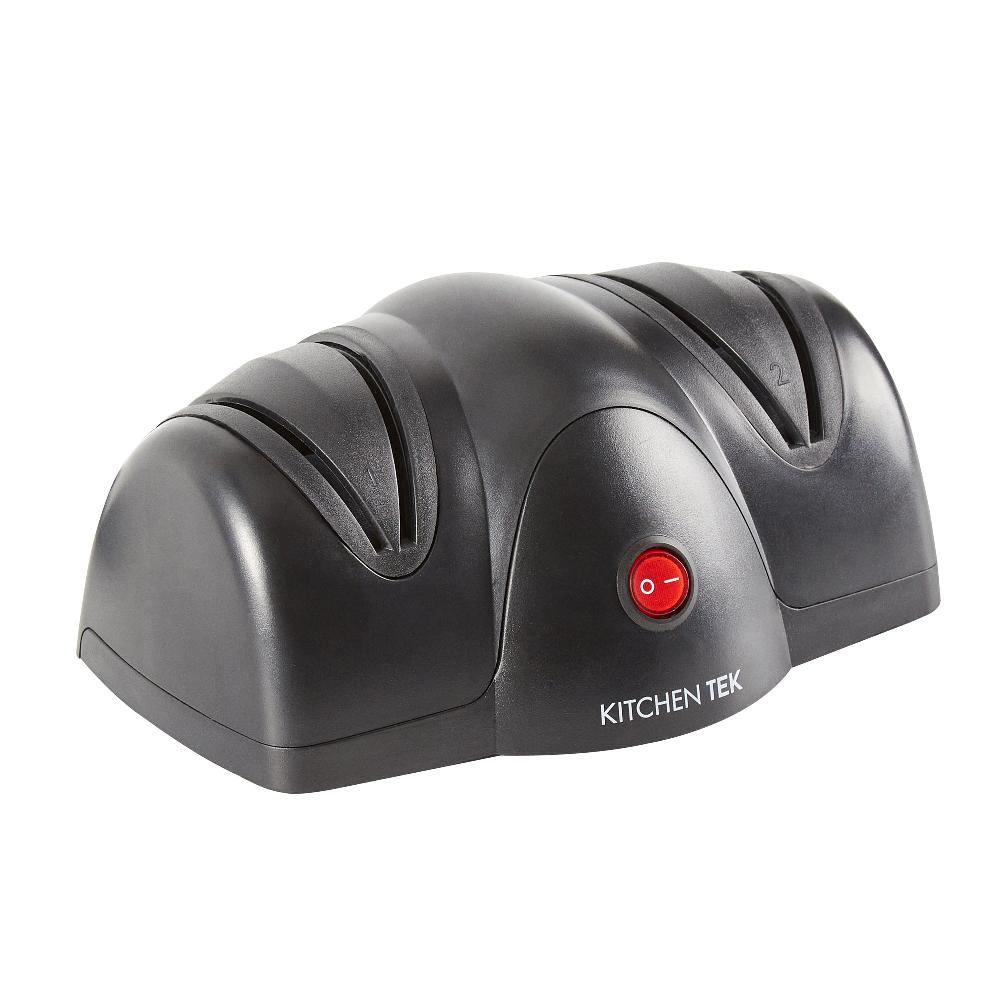 restaurantware Kitchen Tek Black Plastic 2 Stage Electric Knife Sharpener - for Straight Edge Knives 120V - 7 1/2'' x 5 3/4'' x 3 3/4'' - 1 count box