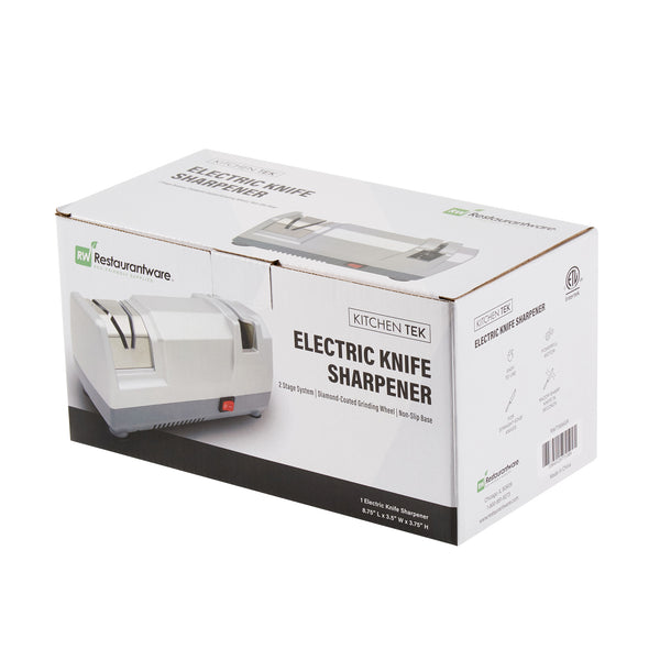 Restaurantware Kitchen Tek Gray 2 Stage Electric Knife Sharpener - For Straight Edge Knives Diamond-Coated Grinding Wheel 120V - 1 Count Box
