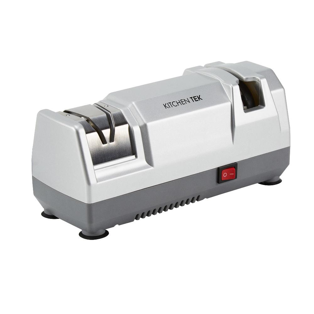 restaurantware Kitchen Tek Gray 2 Stage Electric Knife Sharpener - for Straight Edge Knives Diamond-Coated Grinding Wheel 120V - 1 count box
