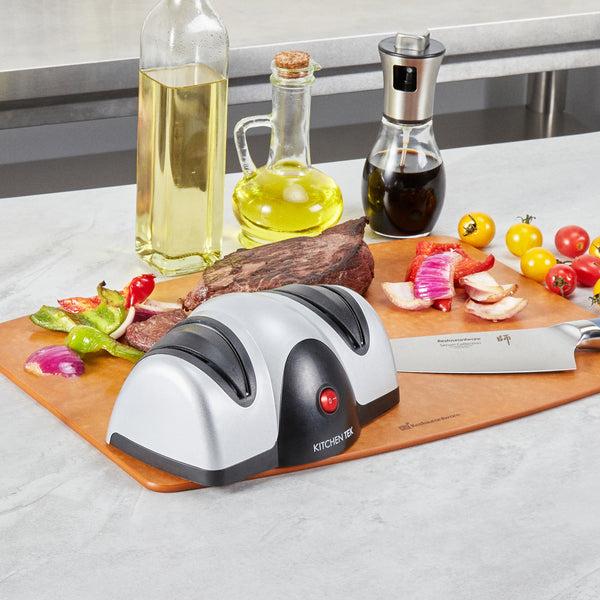 Restaurantware Kitchen Tek Silver Plastic 2 Stage Electric Knife Sharpener - For Straight Edge Knives 120V - 7 1/2'' X 5 3/4'' X 3 3/4'' - 1 Count Box