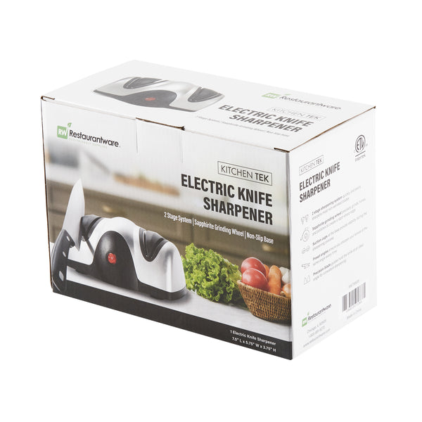 Restaurantware Kitchen Tek Silver Plastic 2 Stage Electric Knife Sharpener - For Straight Edge Knives 120V - 7 1/2'' X 5 3/4'' X 3 3/4'' - 1 Count Box
