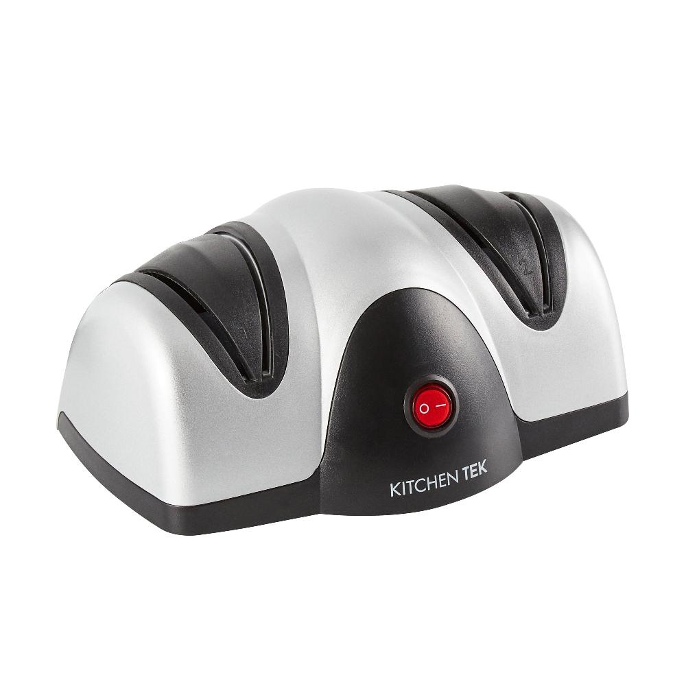 restaurantware Kitchen Tek Silver Plastic 2 Stage Electric Knife Sharpener - for Straight Edge Knives 120V - 7 1/2'' x 5 3/4'' x 3 3/4'' - 1 count box
