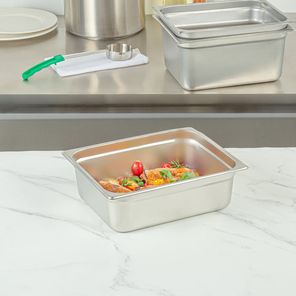 Restaurantware Kitchen Tek Stainless Steel 1/2 Size Steam Table Pan - 4 Inch Deep Anti Jam 24 Gauge - 6 Count Box