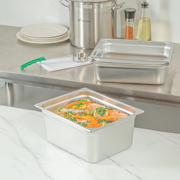 Restaurantware Kitchen Tek Stainless Steel 1/2 Size Steam Table Pan - 6 Inch Deep Anti Jam 24 Gauge - 6 Count Box