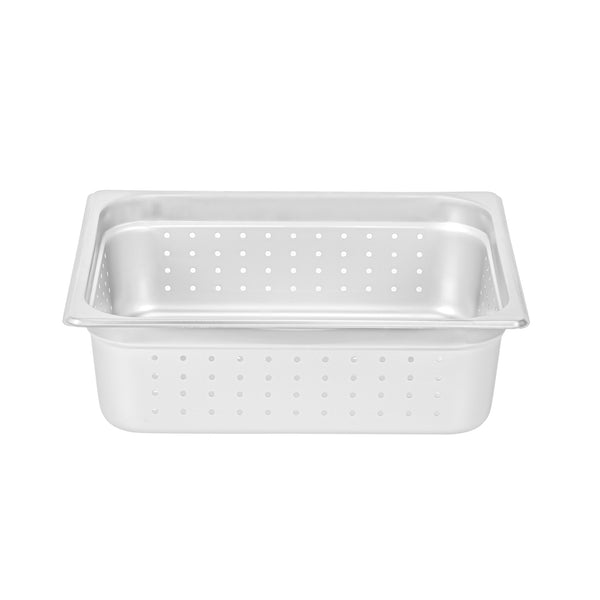 Restaurantware Kitchen Tek Stainless Steel 1/2 Size Steam Table Pan - 4 Inch Deep Perforated Anti Jam 24 Gauge - 6 Count Box
