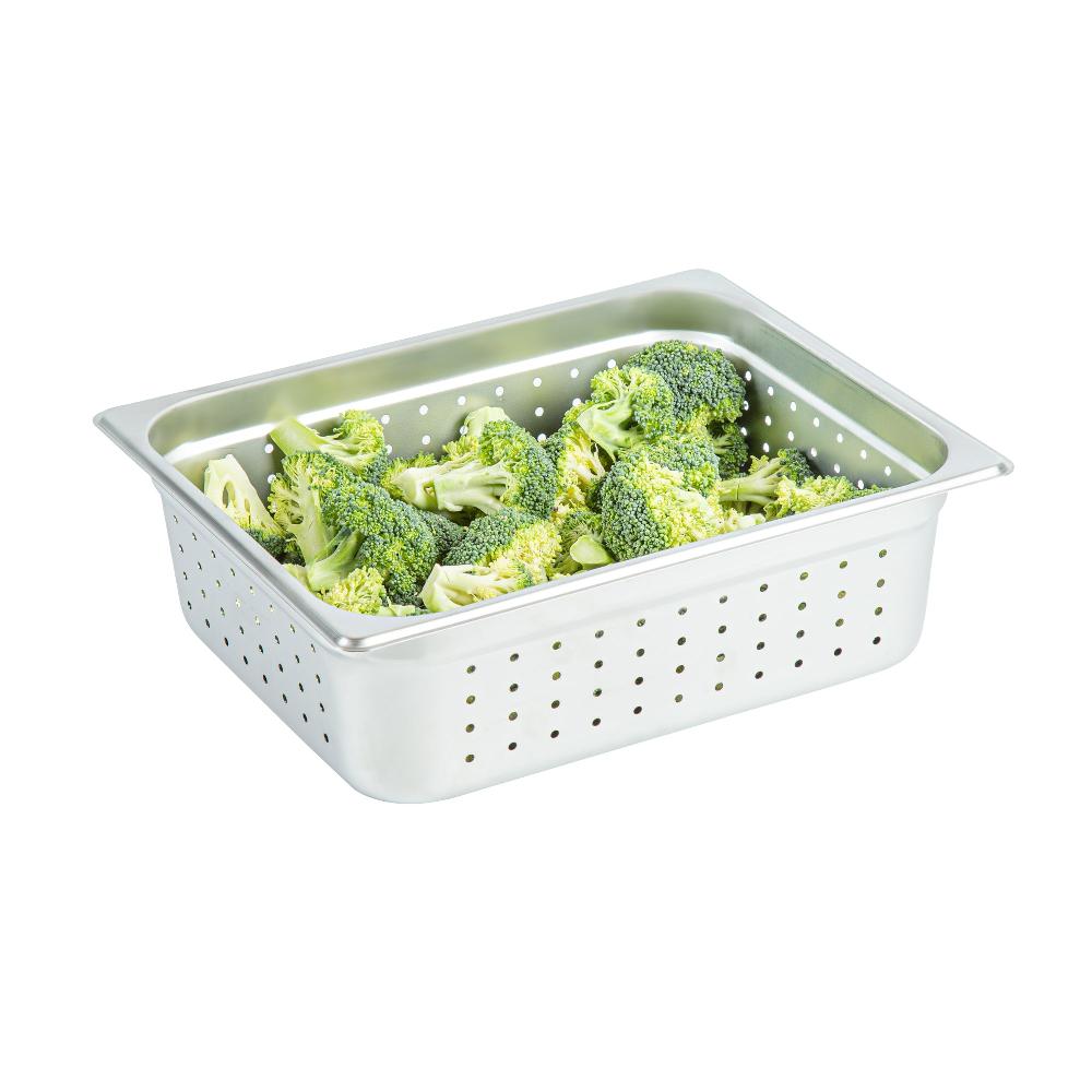 restaurantware Kitchen Tek Stainless Steel 1/2 Size Steam Table Pan - 4 Inch Deep Perforated Anti Jam 24 Gauge - 6 count box