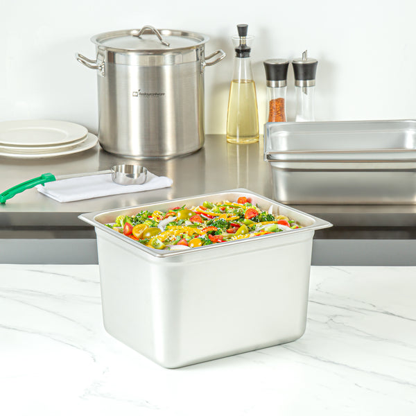 Restaurantware Kitchen Tek Stainless Steel 1/2 Size Steam Table Pan - 8 Inch Deep Anti Jam 24 Gauge - 6 Count Box