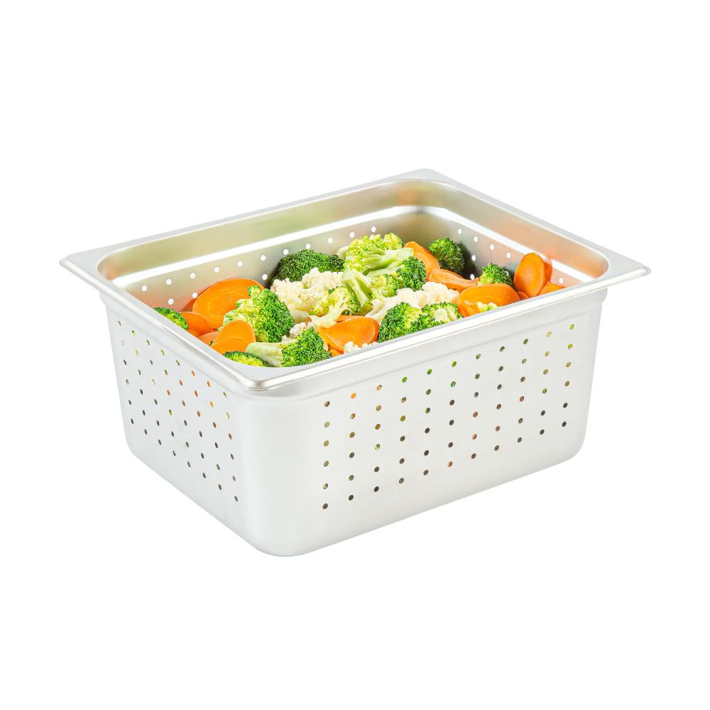 restaurantware Kitchen Tek Stainless Steel 1/2 Size Steam Table Pan - 6 Inch Deep Perforated Anti Jam 24 Gauge - 6 count box