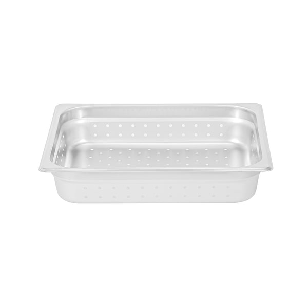 Restaurantware Kitchen Tek Stainless Steel 1/2 Size Steam Table Pan - 2 1/2 Inch Deep Perforated Anti Jam 24 Gauge - 12 Count Box