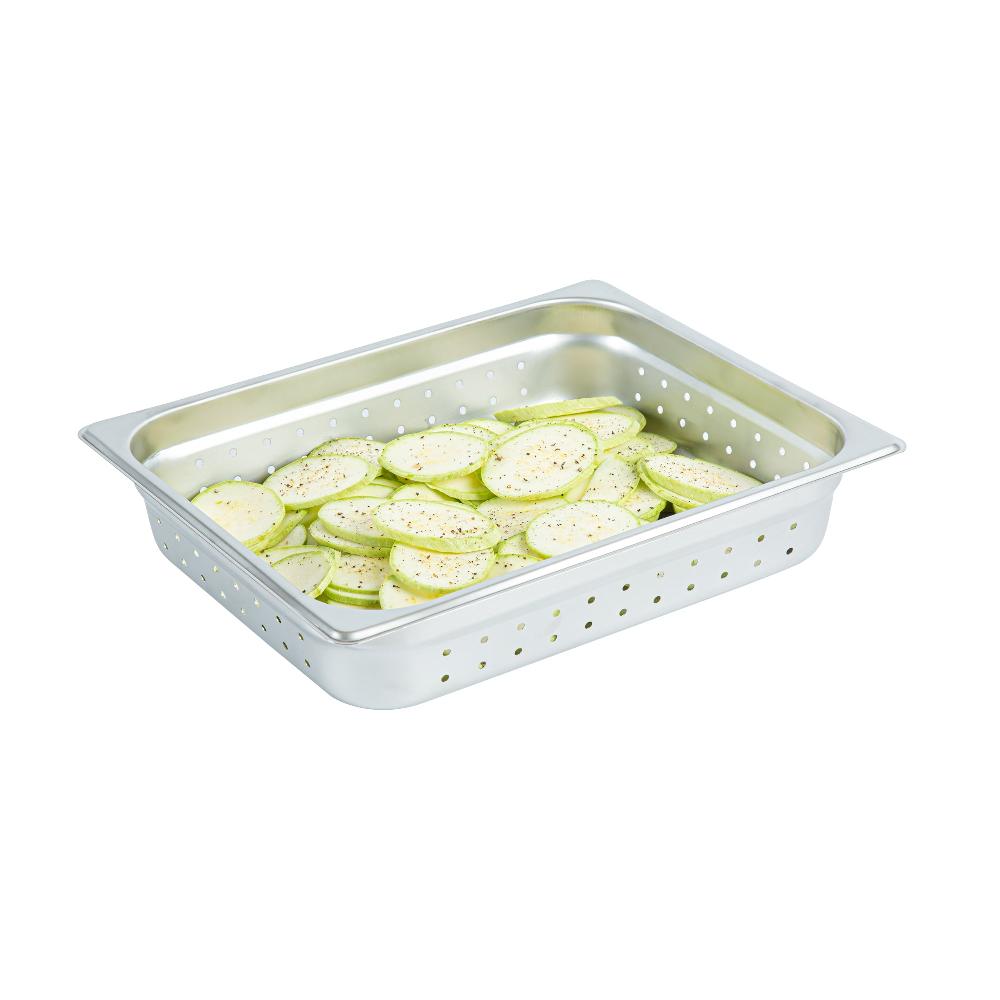 restaurantware Kitchen Tek Stainless Steel 1/2 Size Steam Table Pan - 2 1/2 Inch Deep Perforated Anti Jam 24 Gauge - 12 count box