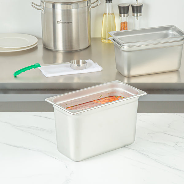 Restaurantware Kitchen Tek Stainless Steel 1/3 Size Steam Table Pan - 8 Inch Deep Anti Jam 24 Gauge - 12 Count Box