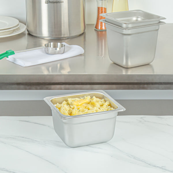 Restaurantware Kitchen Tek Stainless Steel 1/6 Size Steam Table Pan - 4 Inch Deep Anti Jam 24 Gauge - 12 Count Box