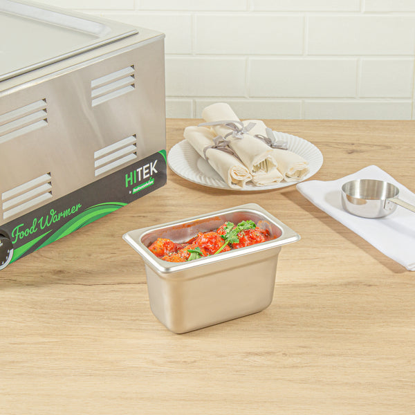 Restaurantware Kitchen Tek Stainless Steel 1/9 Size Steam Table Pan - 4 Inch Deep Anti Jam 24 Gauge - 12 Count Box