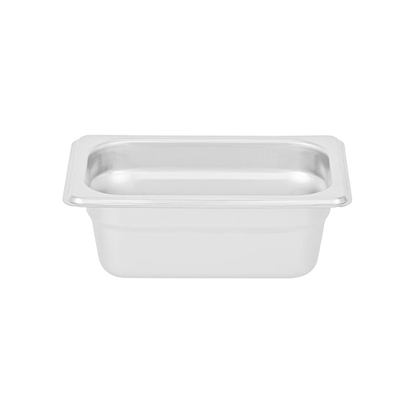 Restaurantware Kitchen Tek Stainless Steel 1/9 Size Steam Table Pan - 2 1/2 Inch Deep Anti Jam 24 Gauge - 12 Count Box