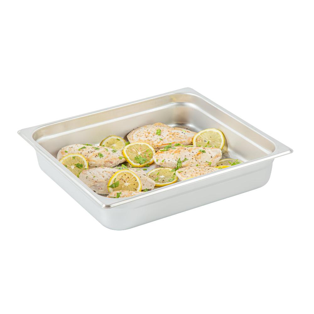 restaurantware Kitchen Tek Stainless Steel 2/3 Size Steam Table Pan - 2 1/2 Inch Deep Anti Jam 24 Gauge - 12 count box