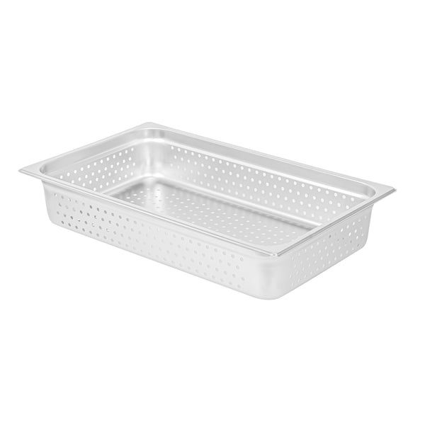 Restaurantware Kitchen Tek Stainless Steel Full Size Steam Table Pan - 4 Inch Deep Perforated Anti Jam 24 Gauge - 6 Count Box