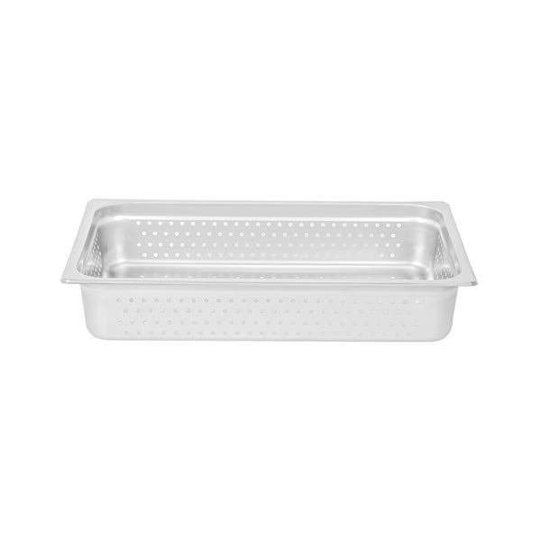 Restaurantware Kitchen Tek Stainless Steel Full Size Steam Table Pan - 4 Inch Deep Perforated Anti Jam 24 Gauge - 6 Count Box