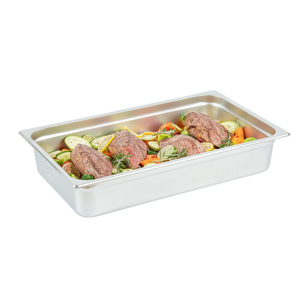 restaurantware Kitchen Tek Stainless Steel Full Size Steam Table Pan - 4 Inch Deep Anti Jam 24 Gauge - 6 count box