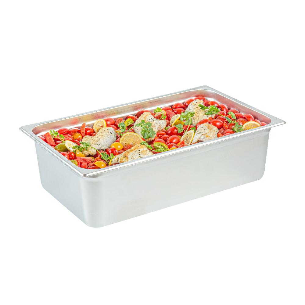 restaurantware Kitchen Tek Stainless Steel Full Size Steam Table Pan - 6 Inch Deep Anti Jam 24 Gauge - 6 count box