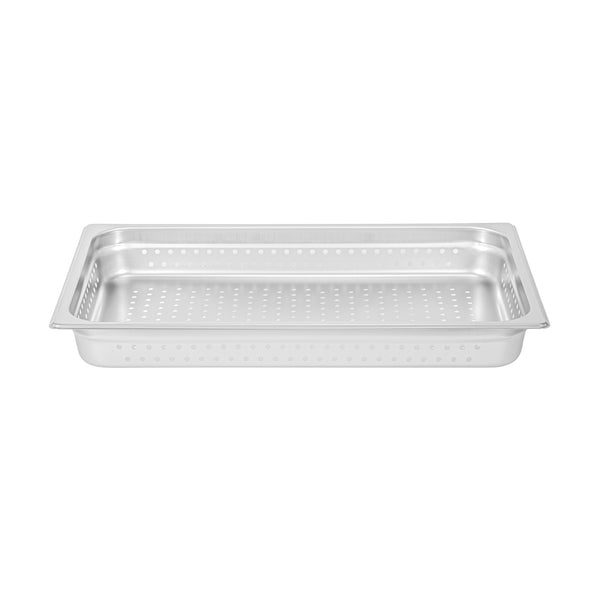 Restaurantware Kitchen Tek Stainless Steel Full Size Steam Table Pan - 2 1/2 Inch Deep Perforated Anti Jam 24 Gauge - 6 Count Box