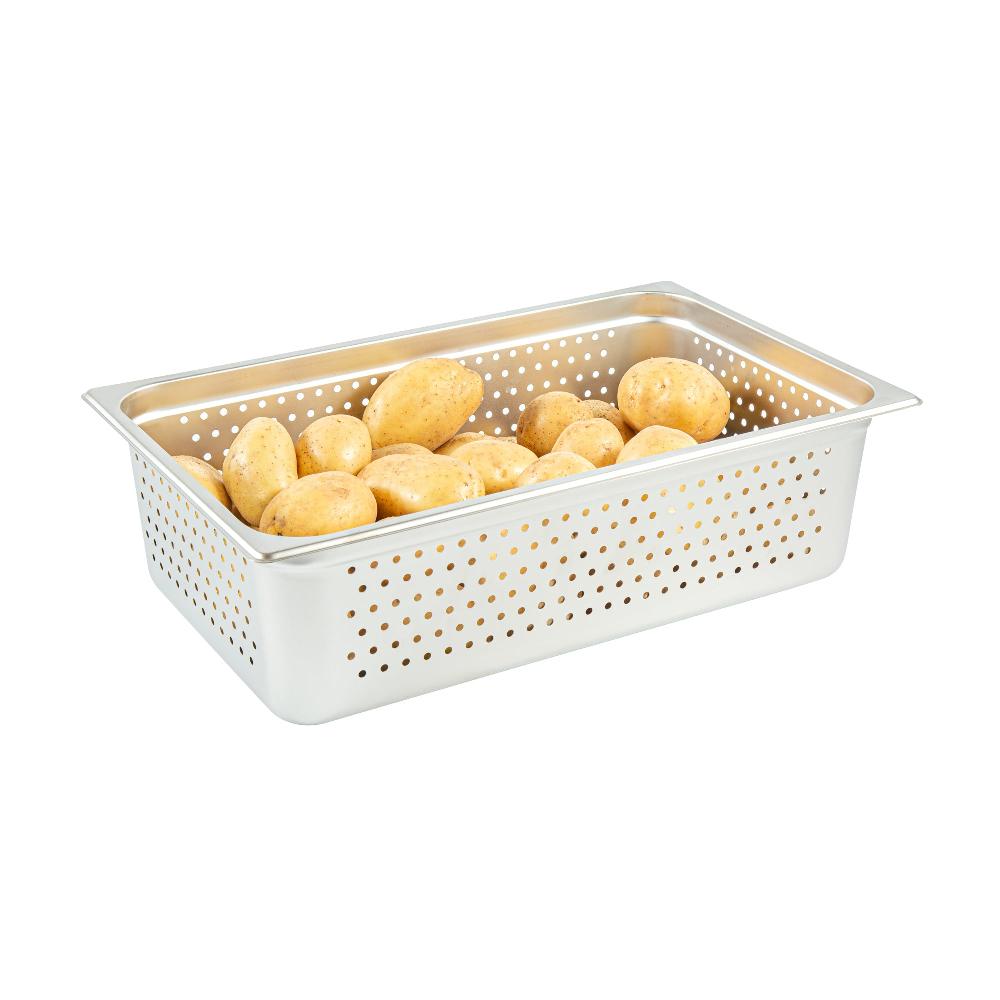 restaurantware Kitchen Tek Stainless Steel Full Size Steam Table Pan - 6 Inch Deep Perforated Anti Jam 24 Gauge - 6 count box