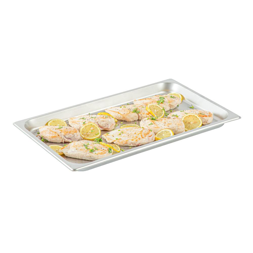 restaurantware Kitchen Tek Stainless Steel Full Size Steam Table Pan - 1 1/4 Inch Deep Anti Jam 24 Gauge - 12 count box