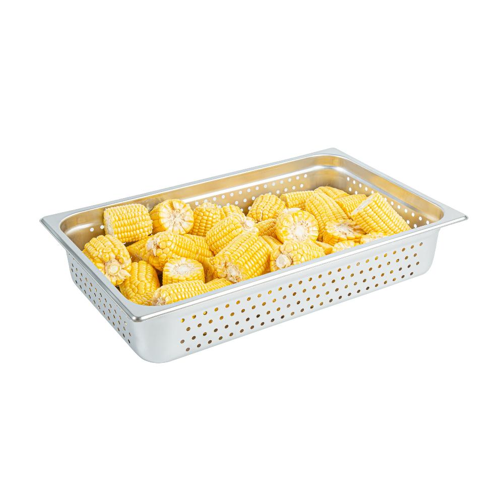 restaurantware Kitchen Tek Stainless Steel Full Size Steam Table Pan - 4 Inch Deep Perforated Anti Jam 24 Gauge - 6 count box
