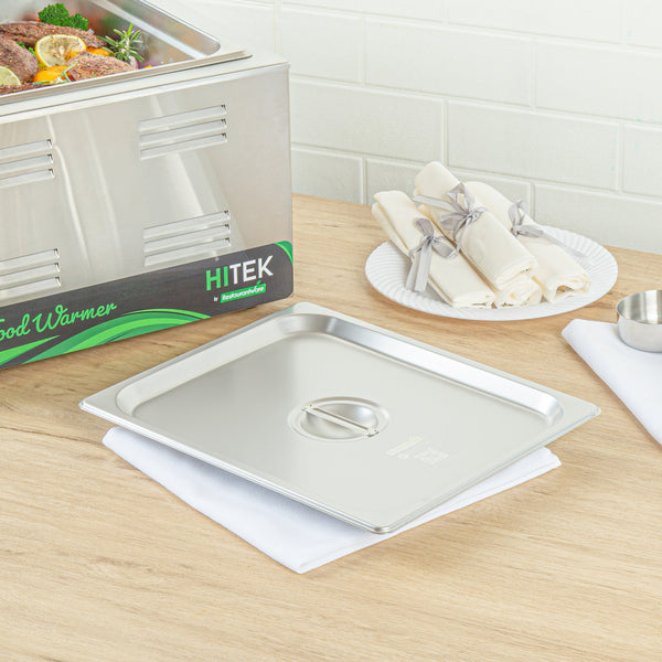 Restaurantware Kitchen Tek Stainless Steel Lid - Fits 1/2 Size Steam Table Pan - 12 Count Box