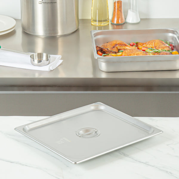 Restaurantware Kitchen Tek Stainless Steel Lid - Fits 2/3 Size Steam Table Pan - 12 Count Box