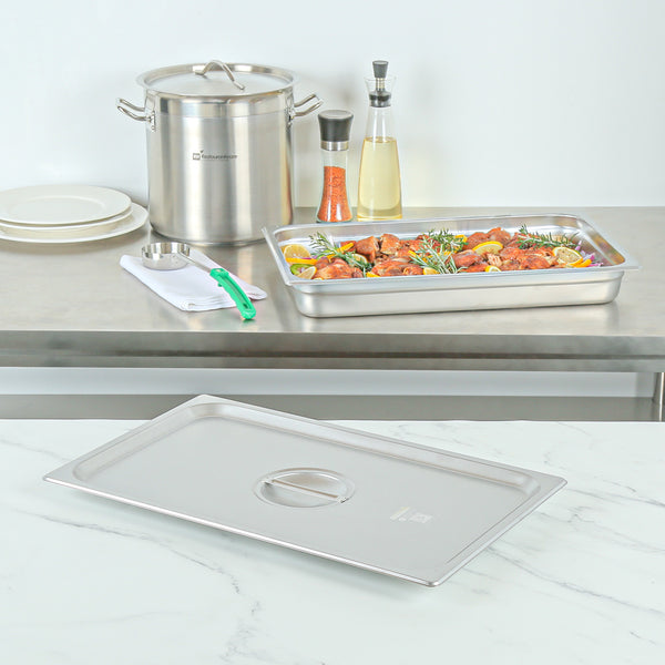 Restaurantware Kitchen Tek Stainless Steel Lid - Fits Full Size Steam Table Pan - 12 Count Box