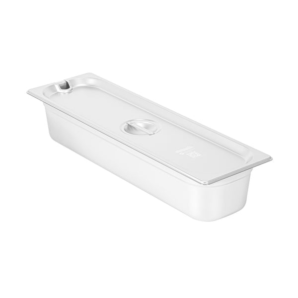 Restaurantware Kitchen Tek Stainless Steel Slotted Lid - Fits 1/2 Size Long Steam Table Pan - 12 Count Box