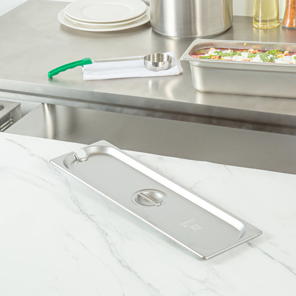 Restaurantware Kitchen Tek Stainless Steel Slotted Lid - Fits 1/2 Size Long Steam Table Pan - 12 Count Box