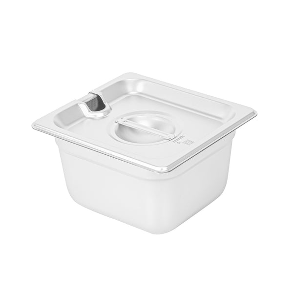 Restaurantware Kitchen Tek Stainless Steel Slotted Lid - Fits 1/6 Size Steam Table Pan - 12 Count Box