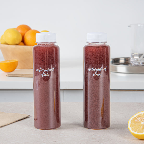 Restaurantware Label Tek Plastic Antioxidant Elixir Label - Clear With White Font Water-Resistant - 2" X 1" - 100 Count Box