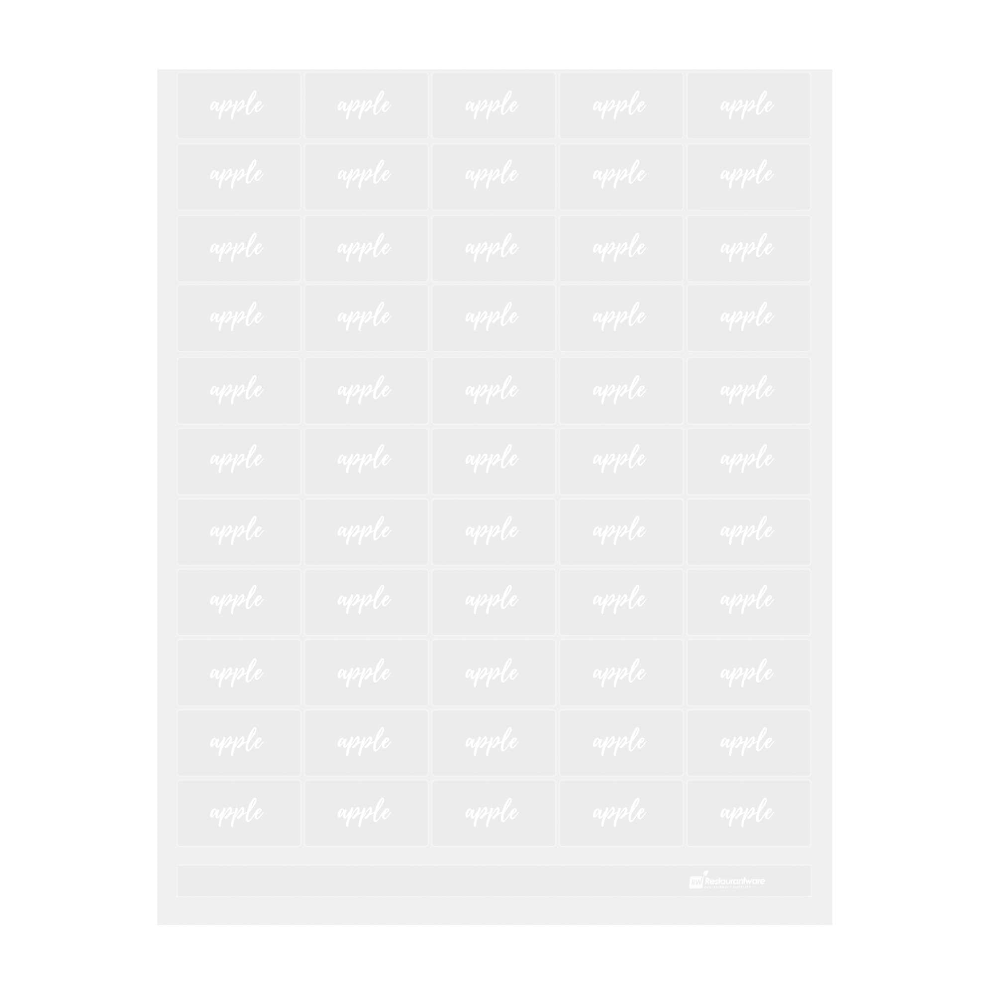 restaurantware Label Tek Plastic Apple Label - Clear with White Font Water-Resistant - 2" x 1" - 100 count box