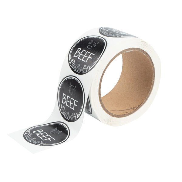 Restaurantware Label Tek Plastic Beef Label - Black With White Font Tamper-Evident - 2" X 2" - 500 Count Box