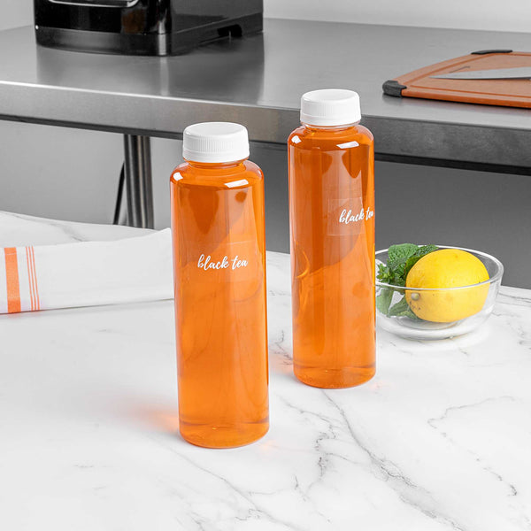 Restaurantware Label Tek Plastic Black Tea Label - Clear With White Font Water-Resistant - 2" X 1" - 100 Count Box