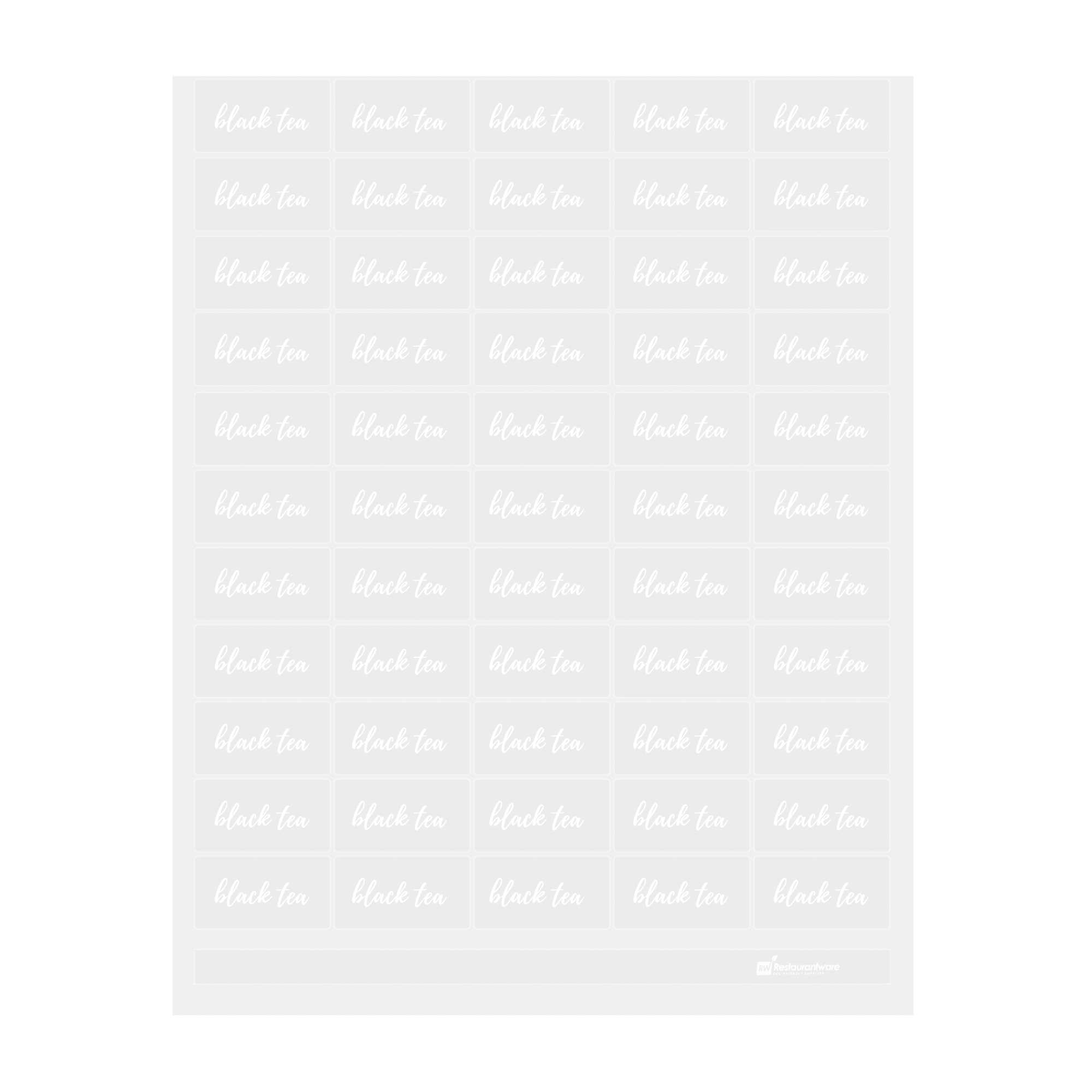 restaurantware Label Tek Plastic Black Tea Label - Clear with White Font Water-Resistant - 2" x 1" - 100 count box