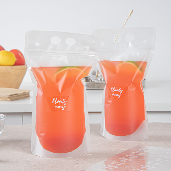 Restaurantware Label Tek Plastic Bloody Mary Label - Clear With White Font Water-Resistant - 2" X 1" - 100 Count Box