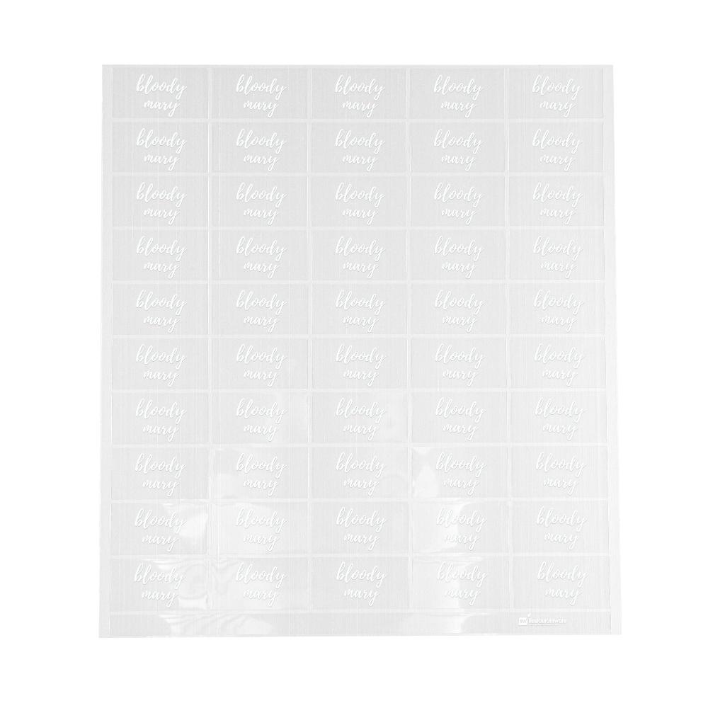 restaurantware Label Tek Plastic Bloody Mary Label - Clear with White Font Water-Resistant - 2" x 1" - 100 count box