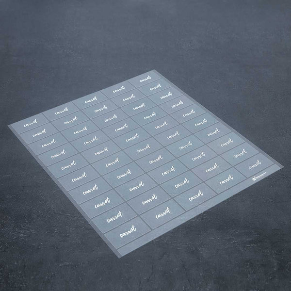 Restaurantware Label Tek Plastic Carrot Label - Clear With White Font Water-Resistant - 2" X 1" - 100 Count Box