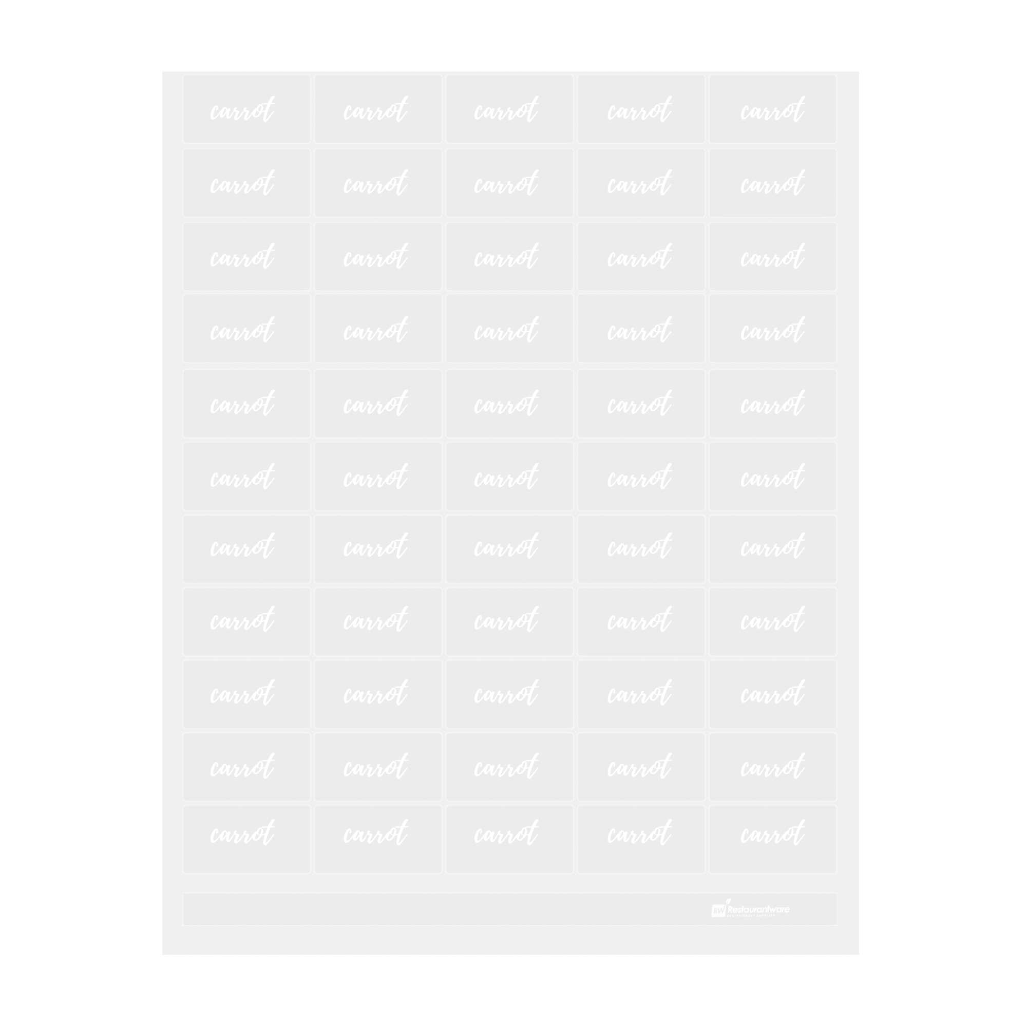 restaurantware Label Tek Plastic Carrot Label - Clear with White Font Water-Resistant - 2" x 1" - 100 count box