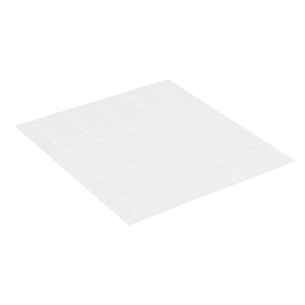 Restaurantware Label Tek Plastic Cheers Label - Clear With White Font Water-Resistant - 2" X 1" - 100 Count Box