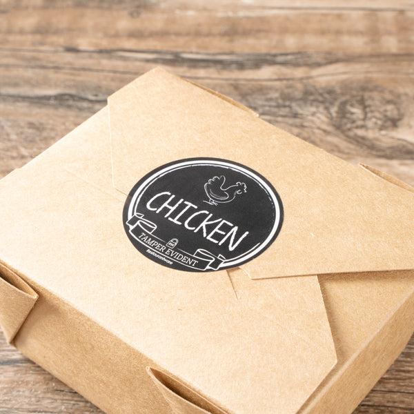 Restaurantware Label Tek Plastic Chicken Label - Black With White Font Tamper-Evident - 2" X 2" - 500 Count Box