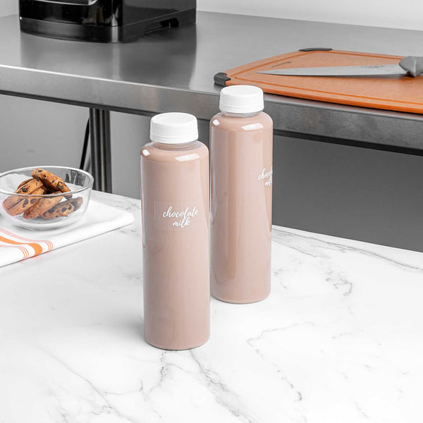 Restaurantware Label Tek Plastic Chocolate Milk Label - Clear With White Font Water-Resistant - 2" X 1" - 100 Count Box