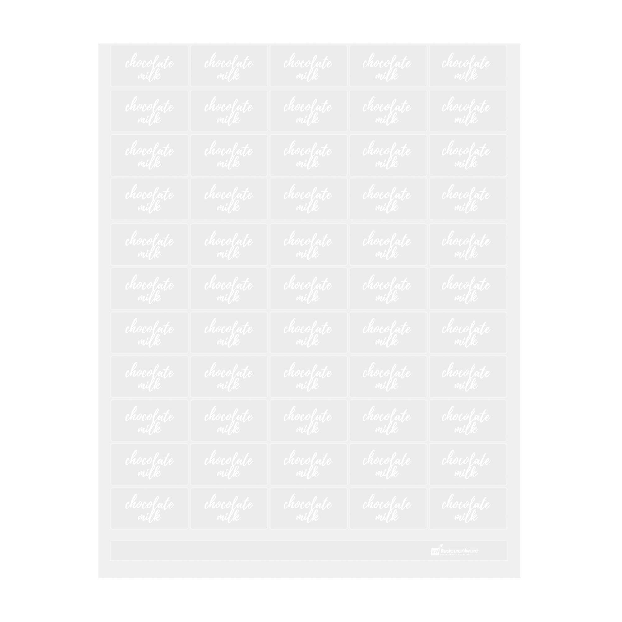 restaurantware Label Tek Plastic Chocolate Milk Label - Clear with White Font Water-Resistant - 2" x 1" - 100 count box